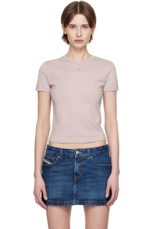 Diesel T-shirt Uncutie-Long taupe à écusson à logo