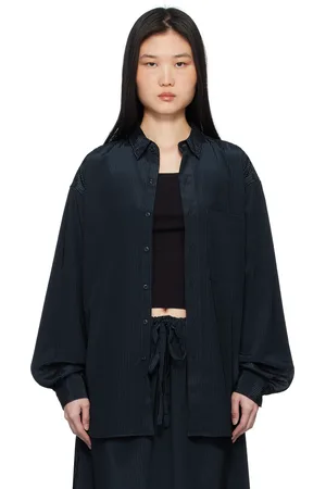Gil Rodriguez Chemise surdimensionnée bleu marine et noir à rayures floquées