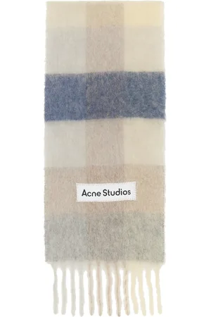Acne Studios Écharpe mauve et blanc cassé en mohair à carreaux