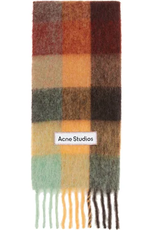Acne Studios Écharpe brun et jaune en mohair à carreaux