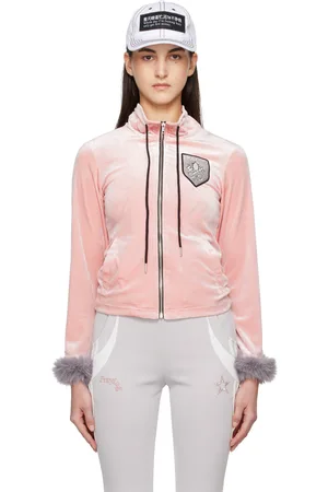 Praying Blouson de sport rose en velventine à écusson à logo et à glissière