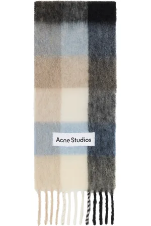 Acne Studios Écharpe bleu et beige en mohair à carreaux