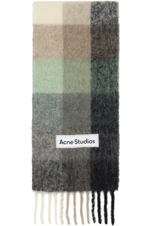 Acne Studios Écharpe vert et gris en mohair à carreaux