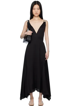 Lanvin Robe midi noire en soie à quilles