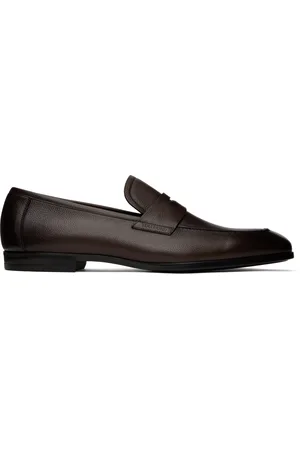 Tom Ford Flâneurs à plastron Sean bruns en cuir grainé