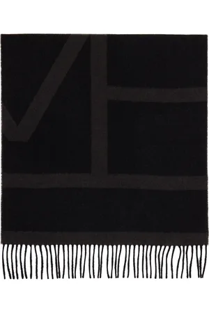 Totême Écharpe noire en laine à monogrammes en jacquard