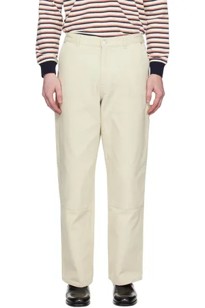 DUNST Pantalon menuisier blanc cassé en canevas à empiècement aux genoux