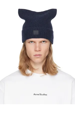 Acne Studios Bonnet carré bleu marine à écusson à logo Face