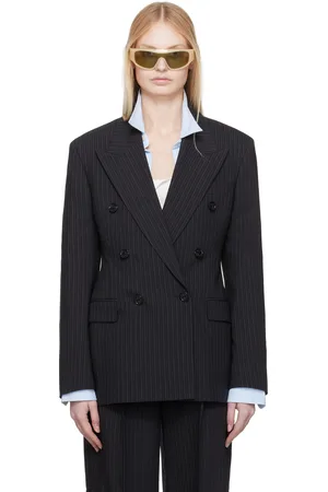 Acne Studios Veston noir à double boutonnage et à rayures fines