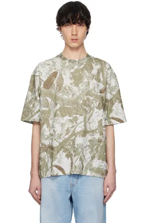 Acne Studios T-shirt décontracté blanc cassé et vert à col ras du cou