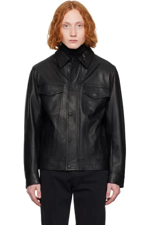 HUGO BOSS Blouson noir en cuir de mouton