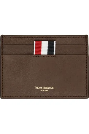 Thom Browne Porte-carte brun en cuir de veau souple