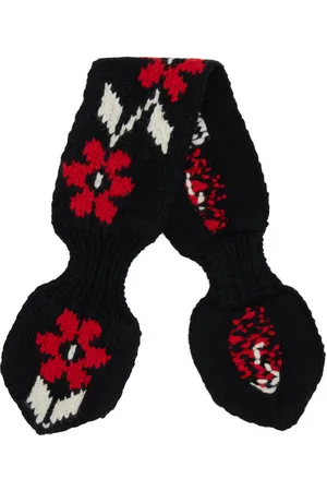 YMC Écharpe noire à motif fleuri et à fente