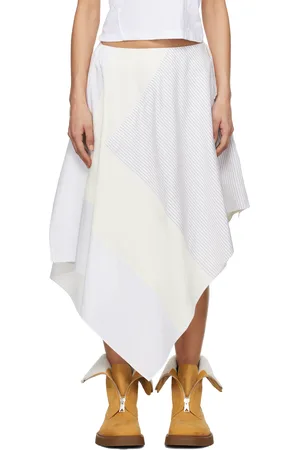 J.W.Anderson Jupe midi asymétrique blanc cassé à patchwork