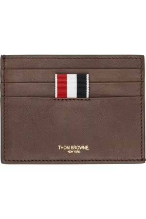 Thom Browne Porte-carte brun en cuir de veau souple