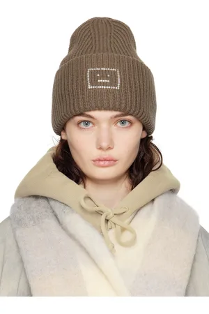 Acne Studios Bonnet kaki à logo Face en pierres du Rhin