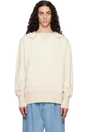 Maison Margiela Pull à capuche blanc cassé à estampes du logo