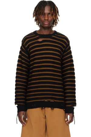 Maison Margiela Pull noir et brun en tricot de coton