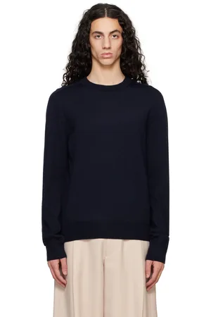 Maison Margiela Pull bleu marine à empiècement aux coudes