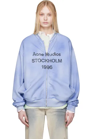 Acne Studios Pull bleu à logo et à glissière