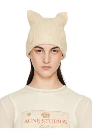 Acne Studios Bonnet carré beige à écusson à logo Face