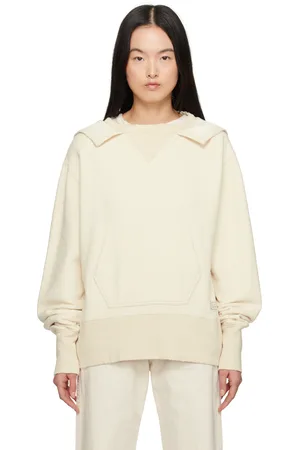 Maison Margiela Pull à capuche blanc cassé à estampes du logo