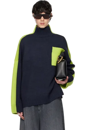 J.W.Anderson Col roulé contrasté bleu et vert à poche plaquée