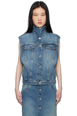 Alaïa Veste camionneur délavée à la pierre bleue en denim