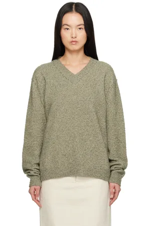 Maison Margiela Pull vert à col en V et à boulochage
