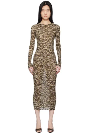 BLUMARINE Robe longue beige à motif léopard