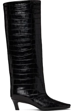 Totême Bottes hautes brunes gaufrées façon croco à tige large
