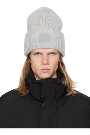 Acne Studios Bonnet gris à gros écusson à logo Face