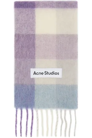 Acne Studios Écharpe mauve et blanc en mohair à carreaux