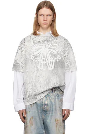 Acne Studios T-shirt gris à motif de plâtre imprimé