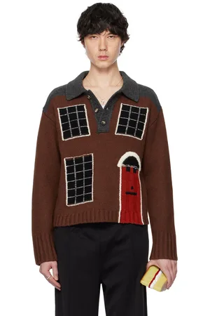 J.W.Anderson Polo brun à image de maison en intarsia