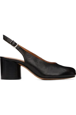 Maison Margiela Chaussures à talon cylindrique noires en cuir à bout Tabi et à bride arrière