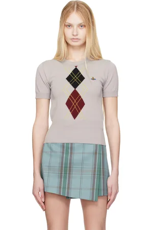 Vivienne Westwood Pull taupe à motif argyle