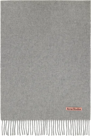 Acne Studios Écharpe fine grise en laine à franges