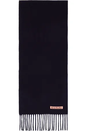 Acne Studios Écharpe étroite bleu marine en laine à franges