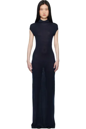 Alaïa Robe longue bleu marine en cachemire