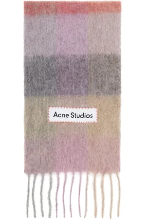 Acne Studios Écharpe rose et mauve en mohair à carreaux