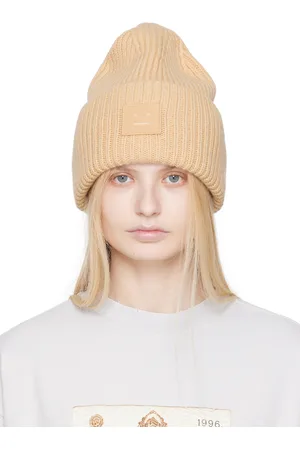 Acne Studios Bonnet beige à gros écusson à logo Face