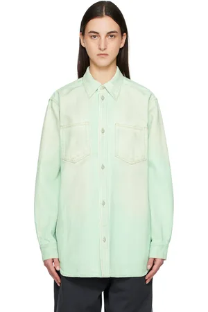 Acne Studios Chemise verte en denim à effet délavé