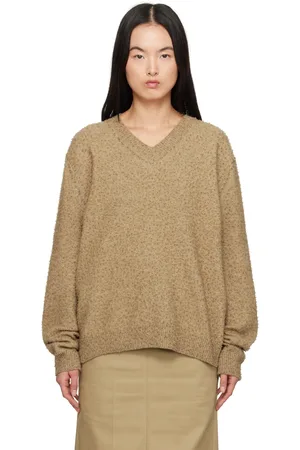 Maison Margiela Pull beige à col en V et à boulochage