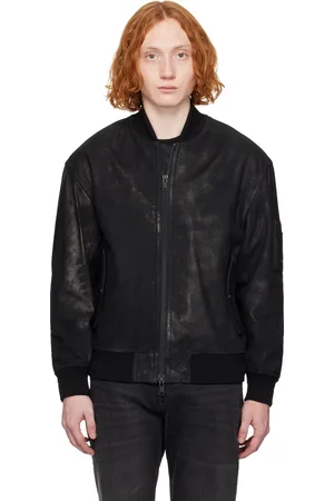 HUGO BOSS Blouson aviateur noir en suède traité