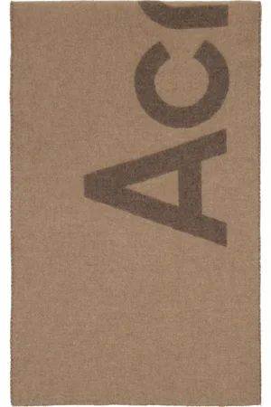 Acne Studios Écharpe beige et brun à logo en jacquard