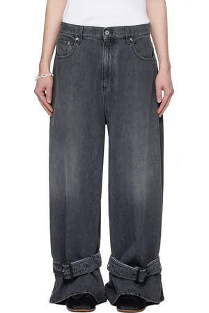 J.W.Anderson Jean gris en denim à sangle à boucle aux revers