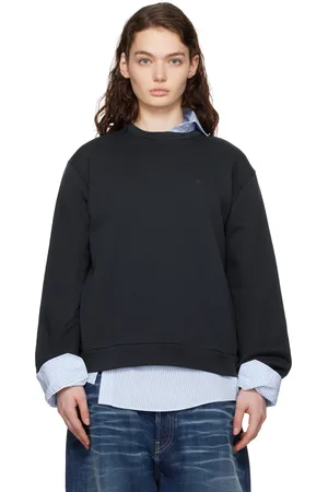 Acne Studios Pull molletonné bleu marine en molleton à col ras du cou