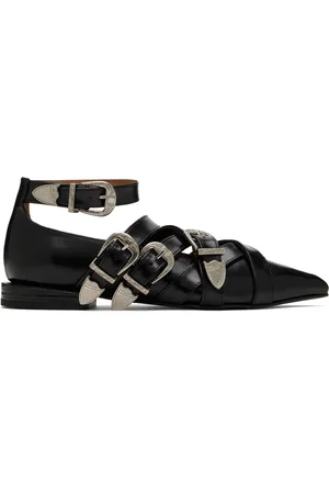 TOGA PULLA Ballerines noires en cuir glacé à brides entrecroisées