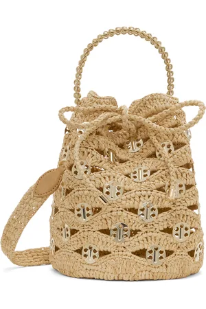 Paco rabanne Sac seau beige en raphia crocheté